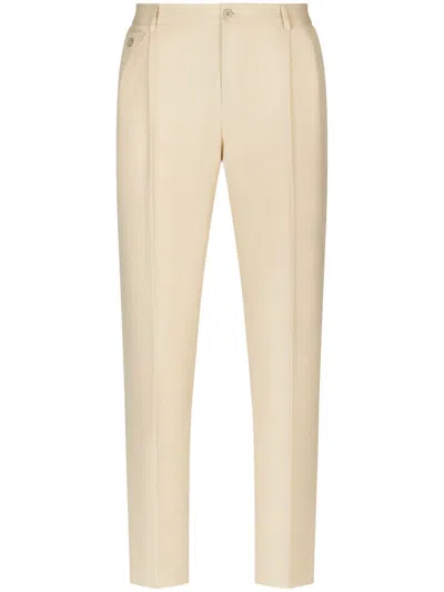 Dolce & Gabbana Tailored Linen Pants In White Beige Hazelnut