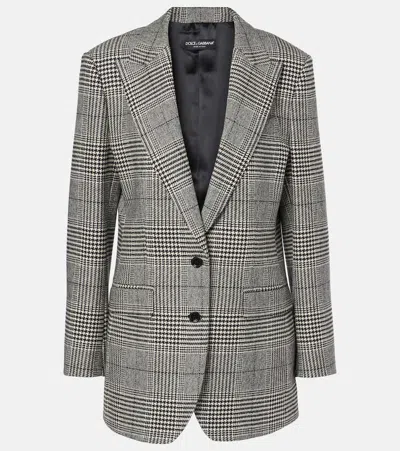 Dolce & Gabbana Prince Of Wales Check Wool-blend Blazer In Grey