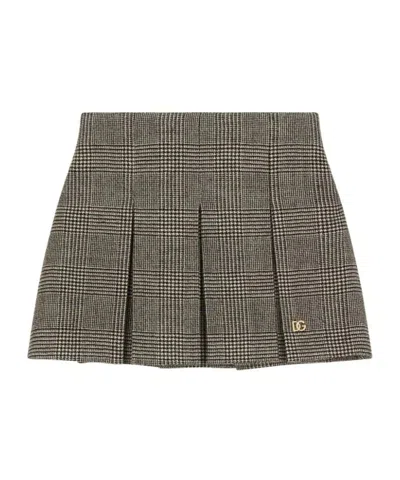 DOLCE & GABBANA DOLCE  GABBANA KIDS DG LOGO PLAQUE GLEN PLAID SKIRT