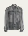Dolce & Gabbana Prince Of Wales Printed Silk Chiffon Blouse With Tie Neck In Black