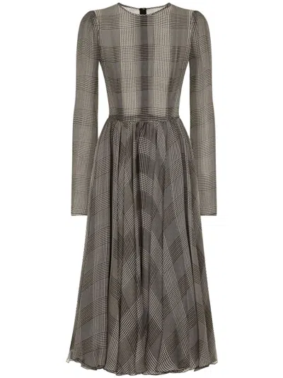 DOLCE & GABBANA PRINCE OF WALES SILK MIDI DRESS - WOMEN'S - SILK/SPANDEX/ELASTANE