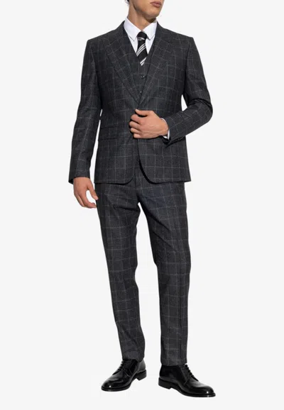 Dolce & Gabbana Prince Of Wales Single-breasted Suit In Wool-blend In Black