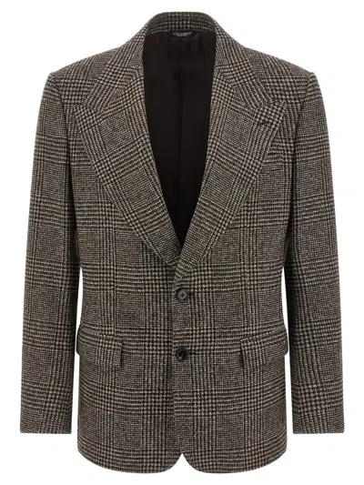 Dolce & Gabbana Prince Of Wales Wool Blazer In Brown