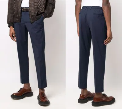 Pre-owned Dolce & Gabbana Prince Of Wales Wool Plaid Blend Pants Ruffle Trousers Navy In Blue
