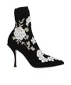 Dolce & Gabbana Floral-embroidered Jersey Stiletto Boot In Black