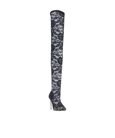 Dolce & Gabbana Print Over-the-knee Boots In Black