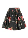 Dolce & Gabbana Mini Skirt With Rose Bouquet Print And Peplum Detail, Size 40 In Black