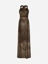 Dolce & Gabbana Print Silk Long Dress In Nero