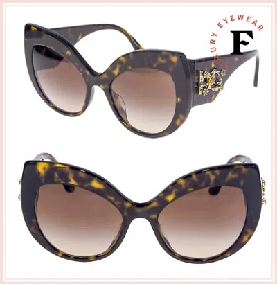 Pre-owned Dolce & Gabbana Print Strass 4321 Tortoise Brown Oversized Sunglasses Dg4321fs