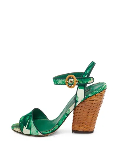 Pre-owned Dolce & Gabbana Printed Ankle-strap Sandals In Green