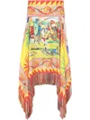 Dolce & Gabbana Short Carretto-print Twill Skirt With Fringing In Multicolor