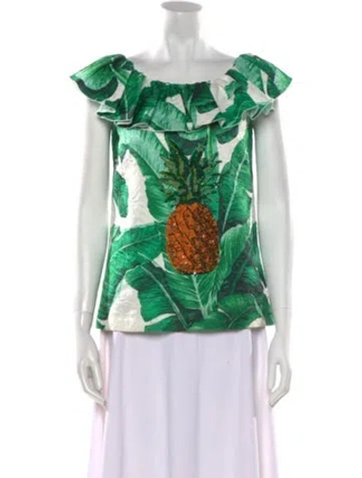 Pre-owned Dolce & Gabbana Printed Bateau Neckline Blouse In Green