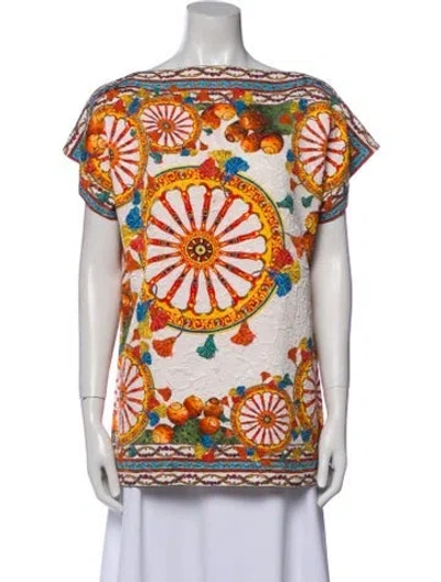 Pre-owned Dolce & Gabbana Printed Bateau Neckline Tunic In Orange