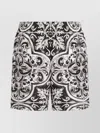 Dolce & Gabbana Printed Bermuda Style Shorts With Elastic Waist In Black