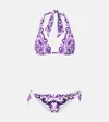 Dolce & Gabbana Women Majolica Print Padded Triangle Bikini Swimsuit In Purple