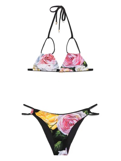 Dolce & Gabbana Black Floral-print Bikini In Multi