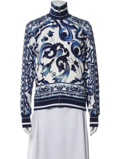 Pre-owned Dolce & Gabbana Printed Bomber Jacket In Blue
