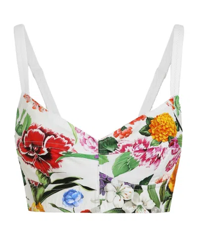 Dolce & Gabbana Printed Poplin Bustier Top In White