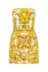 Dolce & Gabbana Short Dress With Corset Bodice In Majolica-print Brocade In Mixmaiolicagiallo