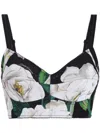 Dolce & Gabbana Gardenia Printed Marquisette Crop Top In Black