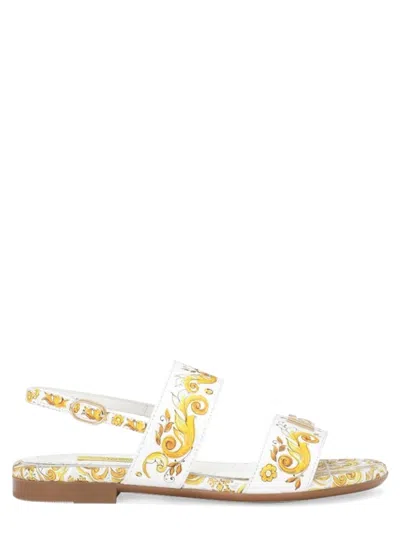 Dolce & Gabbana Printed Calf Leather Sandals In Yellow