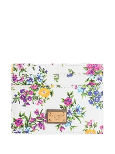 Dolce & Gabbana Printed Calfskin Card Holder In White