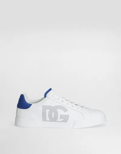Dolce & Gabbana Printed Calfskin Nappa Strobel Portofino Light Sneakers In White
