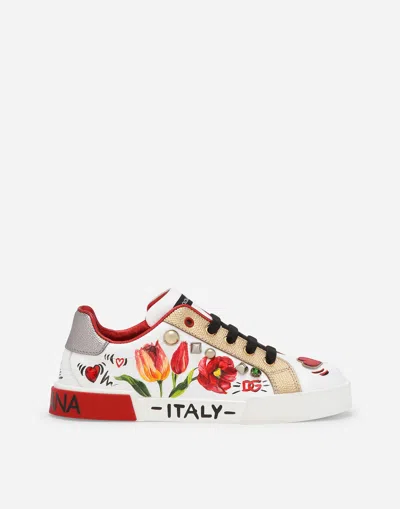 Dolce & Gabbana Printed Calfskin Portofino Light Low-top Sneakers In Multicolor