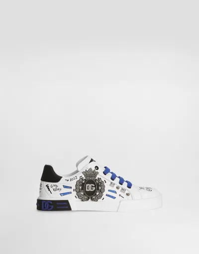 Dolce & Gabbana Kids' Printed Calfskin Portofino Light Sneakers In Multicolor
