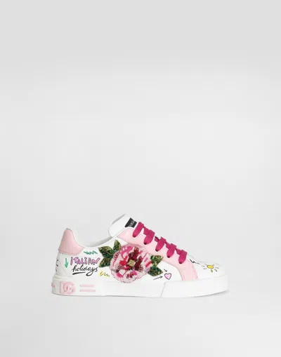 Dolce & Gabbana Printed Calfskin Portofino Light Sneakers In Multicolor