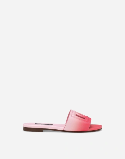 Dolce & Gabbana Printed Calfskin Sliders In Pink