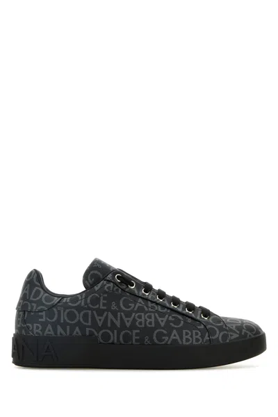Dolce & Gabbana Printed Canvas Portofino Sneakers In White