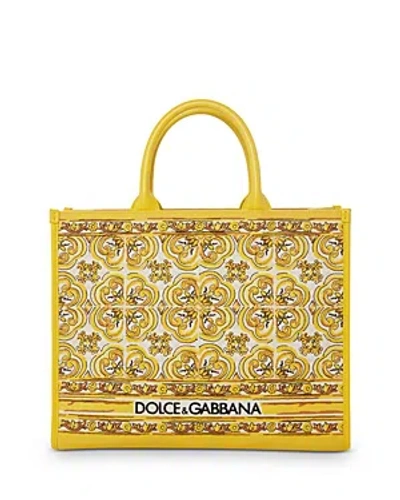 Dolce & Gabbana Printed Canvas Tote In Yellow