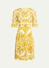 Dolce & Gabbana Maiolica Printed Silk-blend Charmeuse Mini Dress In Yellow Prt