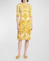Dolce & Gabbana Maiolica Printed Silk-blend Charmeuse Mini Dress In Yellow Prt