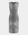 Dolce & Gabbana Leopard Print Sleeveless Midi Dress In Greyprtblk