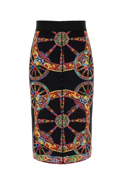 Dolce & Gabbana Printed Charmeuse Midi Skirt