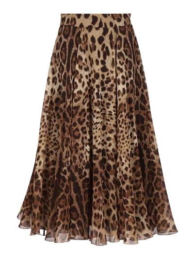 Dolce & Gabbana Printed Chiffon Circle Skirt Skirts Animalier In Animal Print