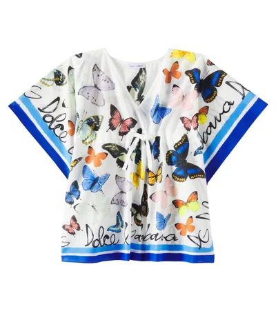 Dolce & Gabbana Kids' Bedrucktes Kleid Aus Baumwolle In Blau