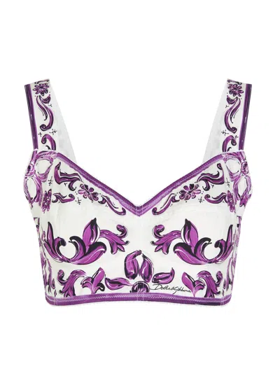 Dolce & Gabbana Printed Cotton-blend Crop Top In White