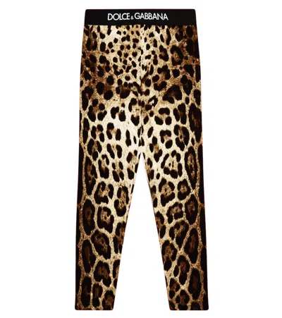 Dolce & Gabbana Kids' Bedruckte Leggings Aus Jersey In Black,brown