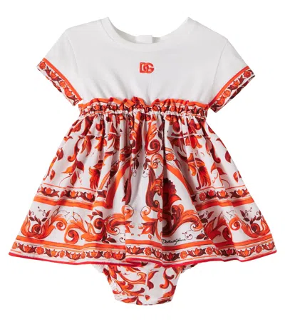 Dolce & Gabbana Printed Cotton Dress And Bloomers Set In Orange