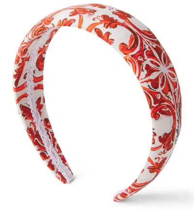 Dolce & Gabbana Printed Cotton Headband In Orange