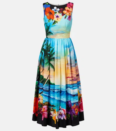Dolce & Gabbana Printed Cotton Midi Dress In Blue