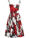 Dolce & Gabbana Women Midi Dress With Red Roses On A White Background In White