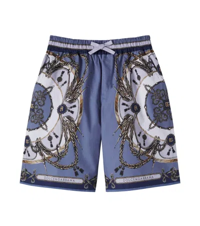 Dolce & Gabbana Kids' Printed Cotton Poplin Bermuda Shorts In Blue