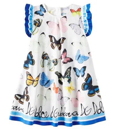 Dolce & Gabbana Kids' Bedrucktes Kleid Aus Baumwollpopeline In Multicolor