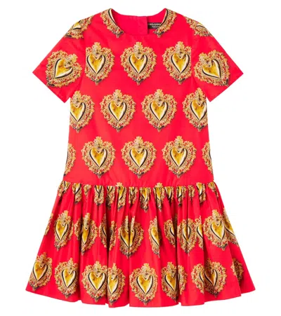 Dolce & Gabbana Kids' Printed Cotton Poplin Dress In Red