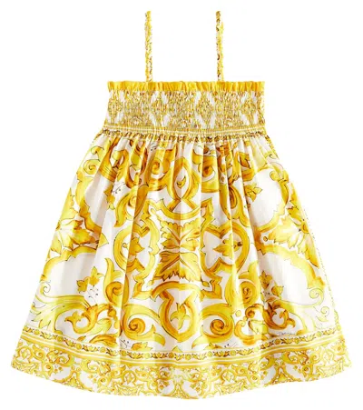 Dolce & Gabbana Kids' Printed Cotton Poplin Dress In Yellow