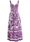 Dolce & Gabbana Women Violet Long Dress With Sweetheart Neckline And All-over Geometric Print In Cot In Purple